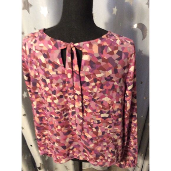 Cabi Kaleidoscope blouse bow tie Large L Purples Burgandy Style #571 Career - Picture 6 of 6